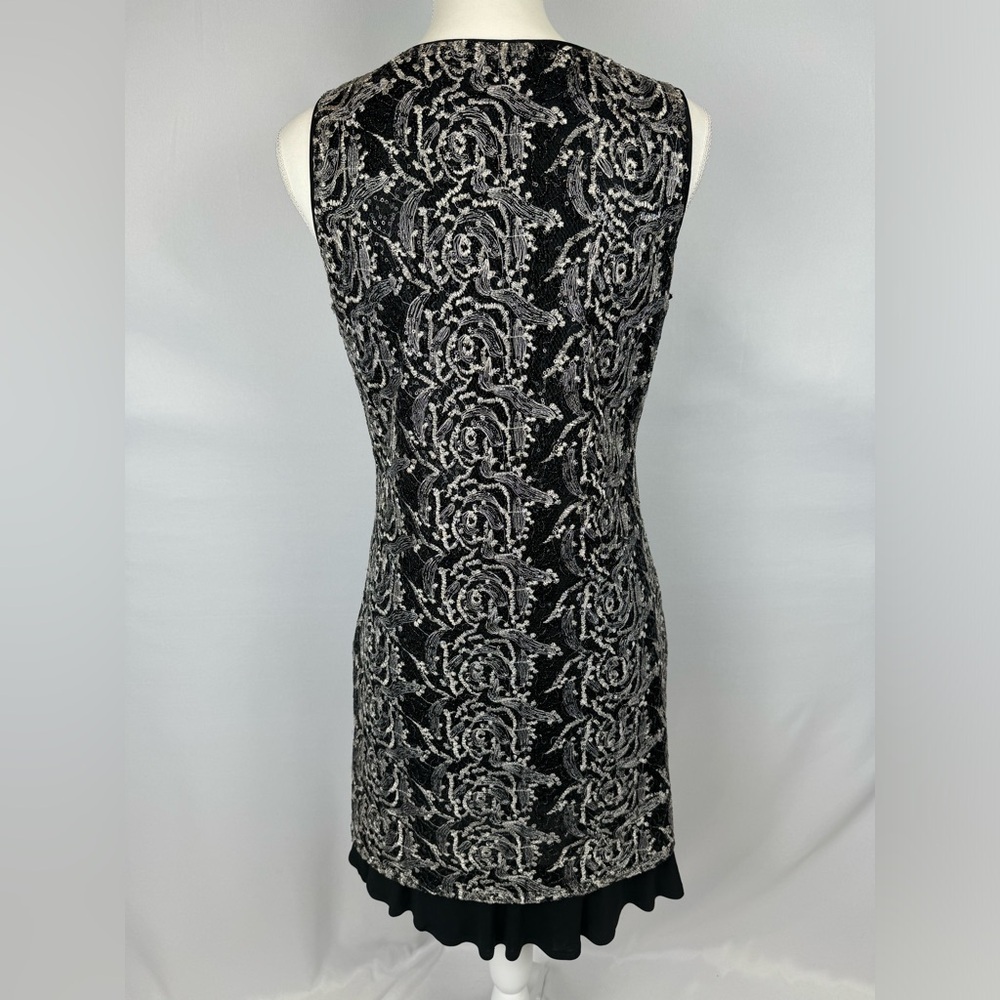 SW3 Bespoke Black Sleeveless Sheath Dress Sequins Floral Embroidery Medium Party - Picture 6 of 9